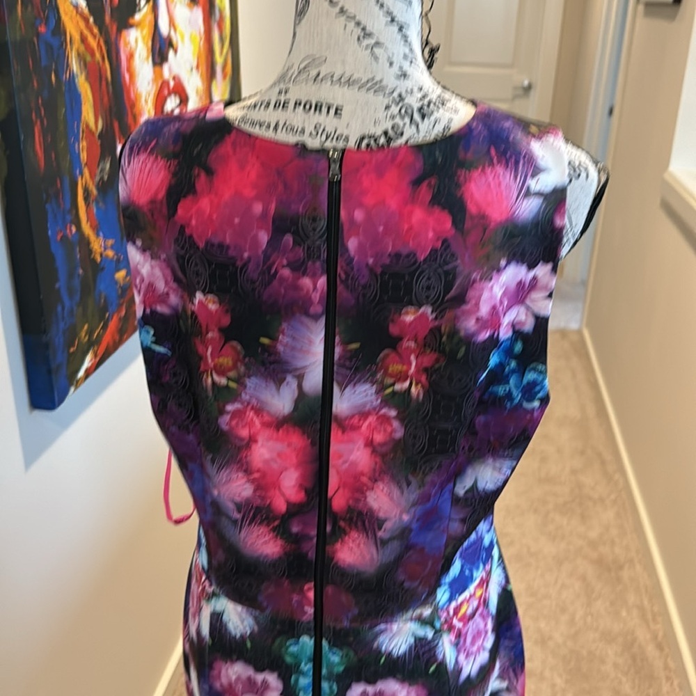 Betsy Johnson Floral Print Scuba Dress Neon Punk Purple - Picture 12 of 12